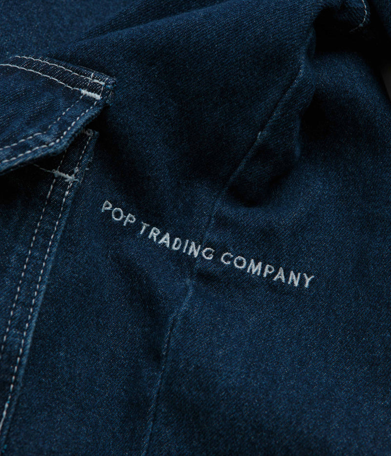 Pop Trading Company Full Button Denim Jacket in Rinsed Denim