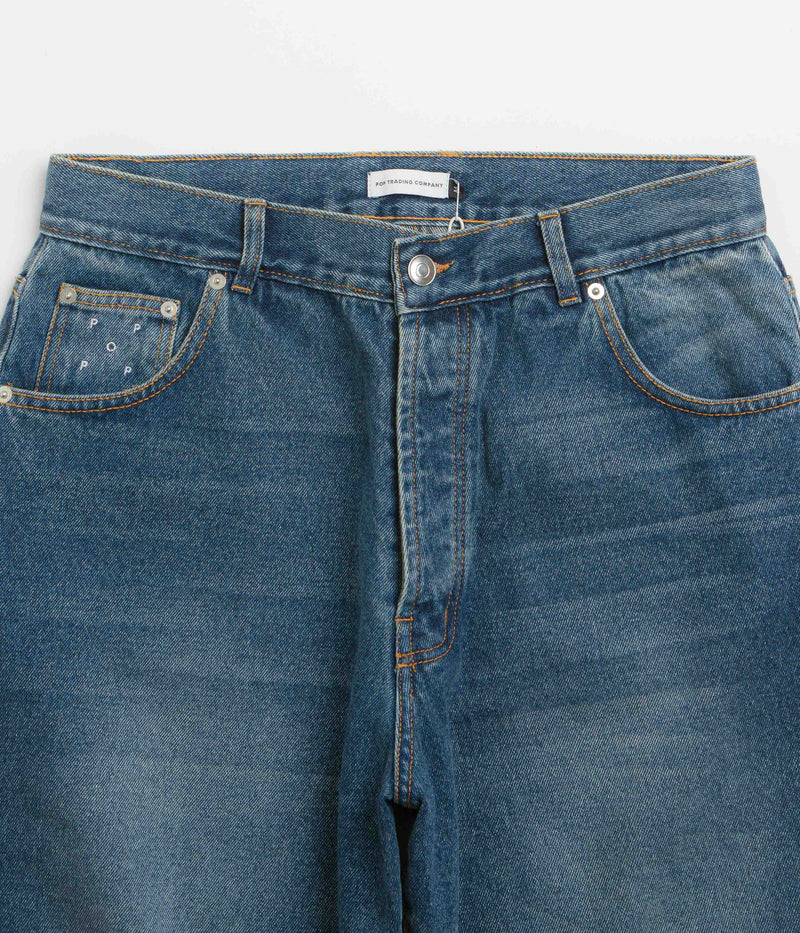 Pop Trading Company Longer DRS Shorts in Washed Denim