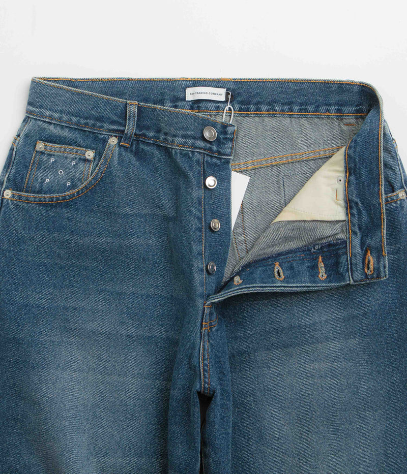 Pop Trading Company Longer DRS Shorts in Washed Denim