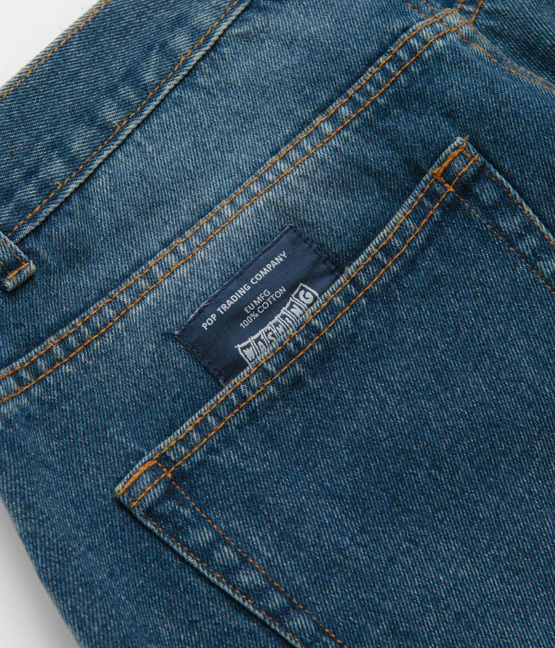 Pop Trading Company Longer DRS Shorts in Washed Denim
