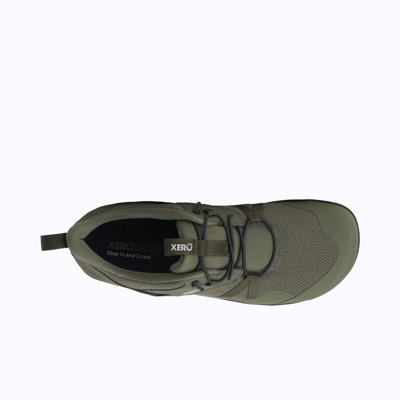 Xero Shoes Prio Coast Men Shoe in Army Green with Top View Toe Facing Right