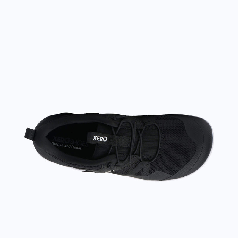 Xero Shoes Prio Coast Women Shoe in Black with Top View Toe Facing Right
