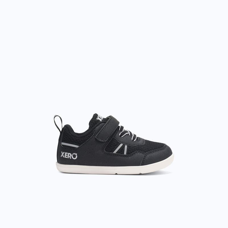 Xero Shoes Prio Little Kids Sneaker at Black and White with Toe Facing Right