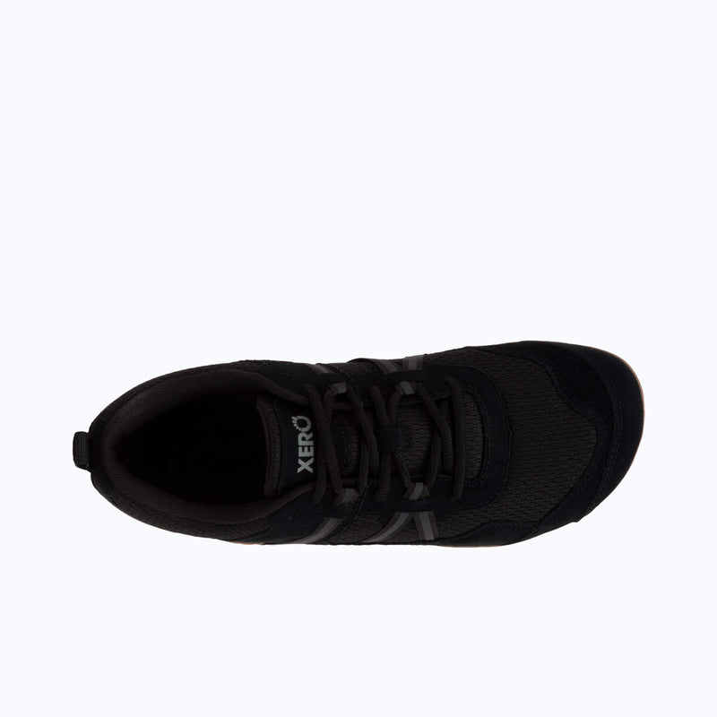 Xero Shoes Prio Suede - Men Shoe in Black with Top-Down View, Toe Facing Right