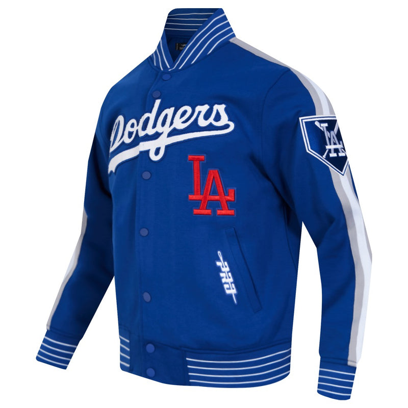 Front Right View of the LOS ANGELES DODGERS MEN'S JACKET PRO GAME DAY JACKET in blue