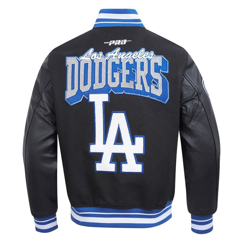 Back View of the LOS ANGELES DODGERS MEN'S VARSITY JACKET TEAM BADGE in Black