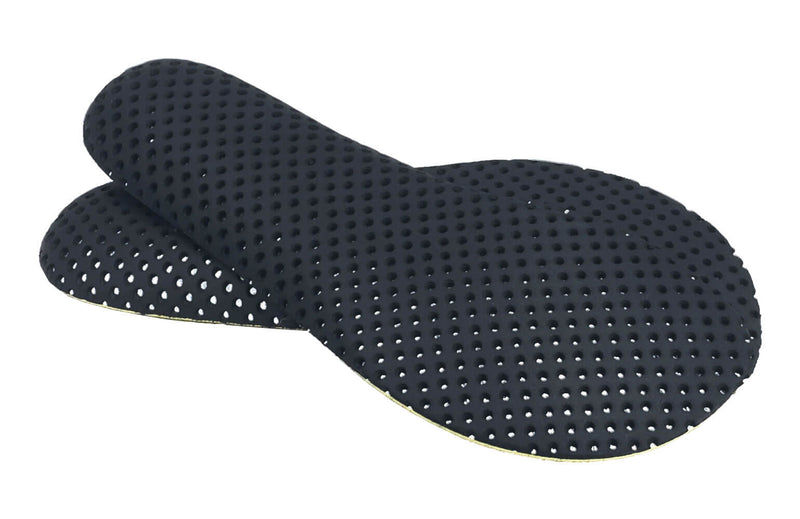Xero Shoes Replacement Insoles Big Kids in Black Covered in Small Ventilation Holes and with Toe Facing Bottom Right