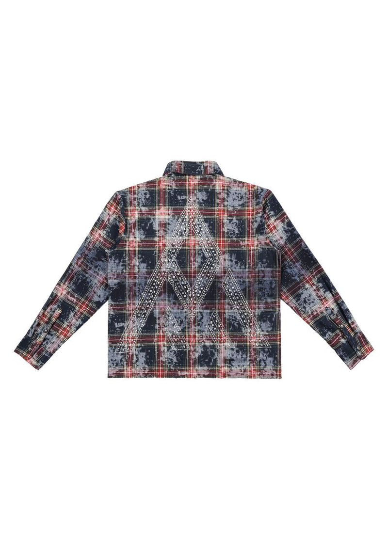 Back View of the Paper Money RHINESTONE FLANNEL in Blue/Red