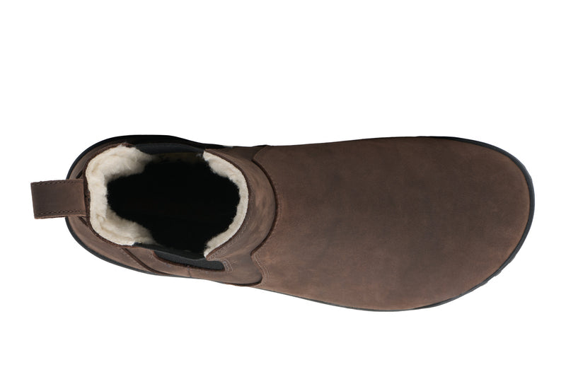 Xero Shoes Ridgeway Chelsea Lined Men Shoe in Brown Top View and with Toe Facing Right
