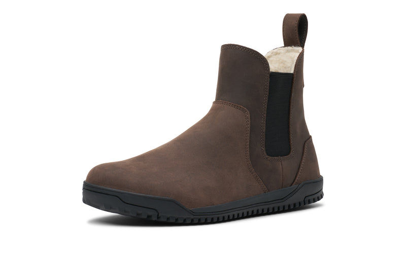 Xero Shoes Ridgeway Chelsea Lined Men Shoe in Brown with Toe Facing Bottom Left