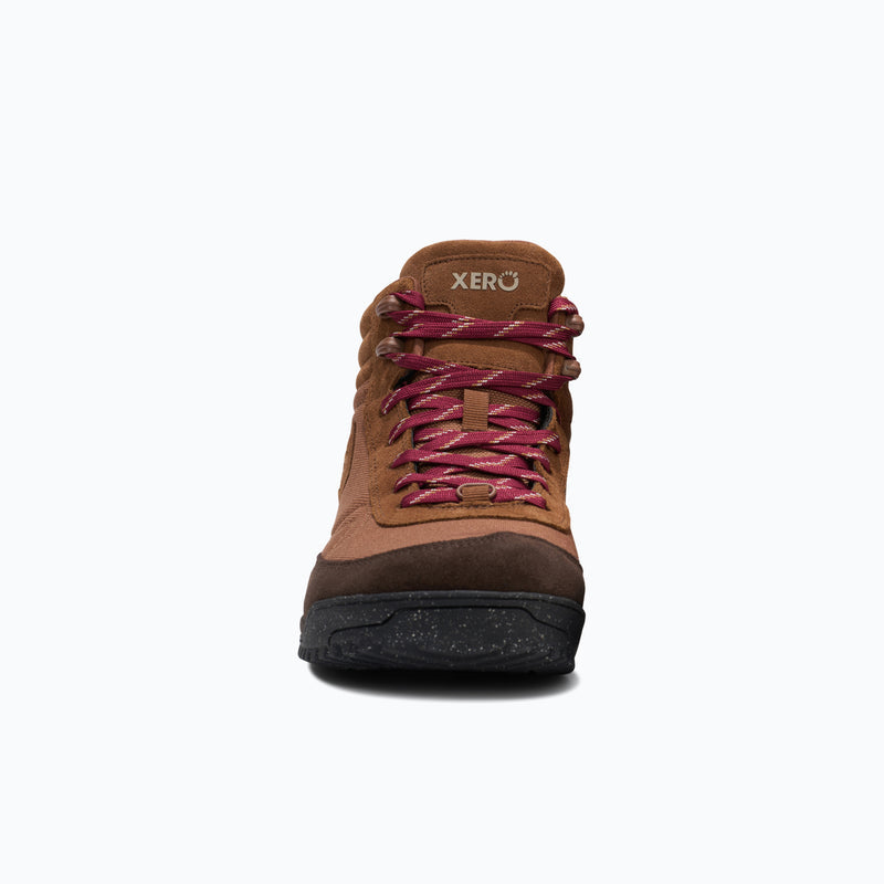 Xero Shoes Ridgeway Men Boot in Brown with Red Lace Toe Facing Front