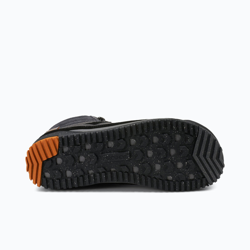 Xero Shoes Ridgeway Men Boot Outsole in Black and Orange with Toe Facing Right