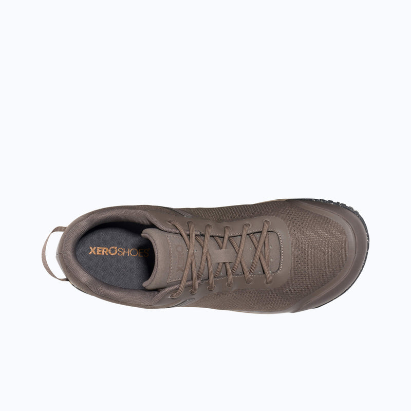 Top View of Xero Shoes Ridgeway Mesh Low Men Shoe in Morel with Toe Facing Right