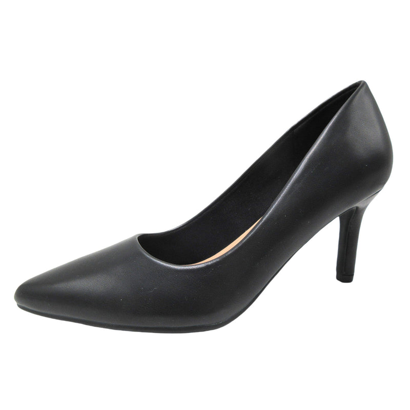 Black high-heeled shoe on a white background