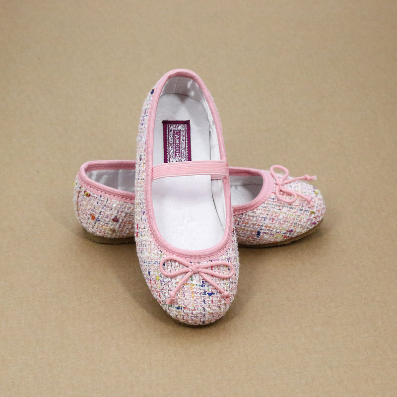 L'Amour Shoes Toddler Girls Sabrina Pink Tweed Ballet Flat