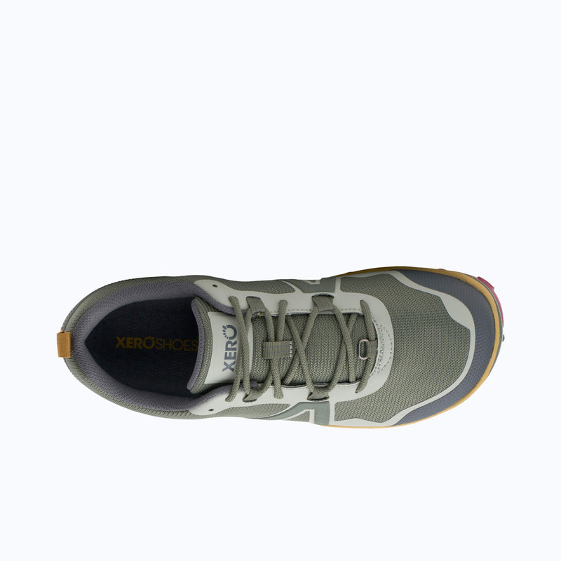 Top View of Xero Shoes Scramble Low EV Men Shoe at Army Green with Toe Facing Right