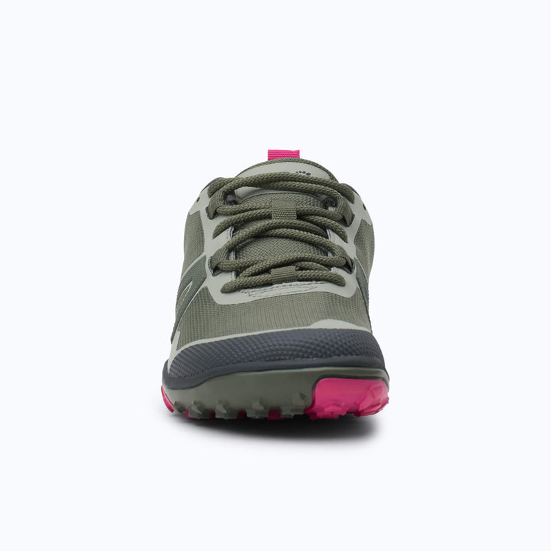 Xero Shoes Scramble Low EV Women Shoe at Army Green and Pink with Toe Facing Front