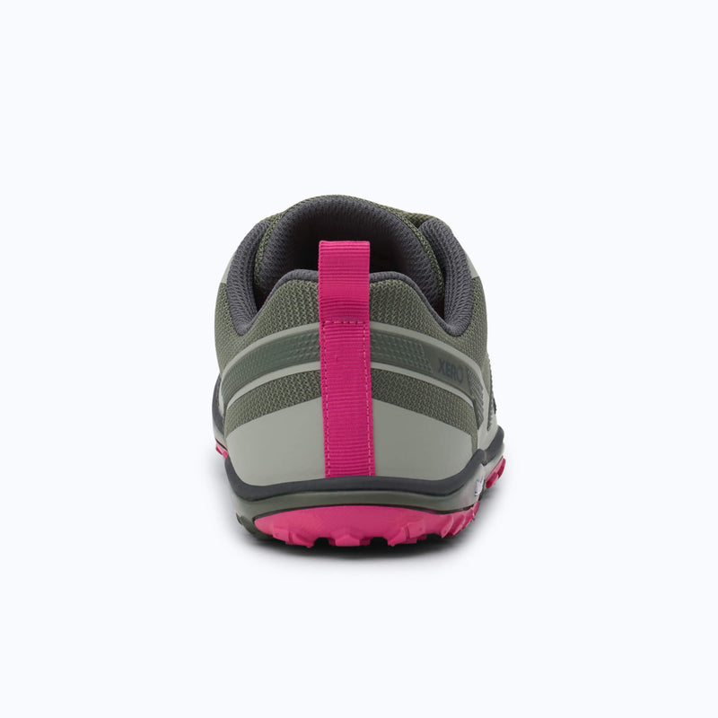 Rear View of Xero Shoes Scramble Low EV Women Shoe at Army Green and Pink