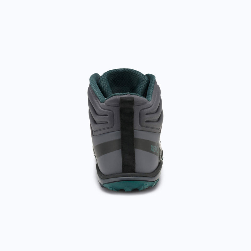 A Rear View of Xero Shoes Scrambler Mid II WP Women Boot in Gray and Black