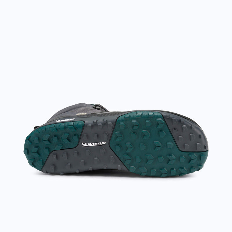 Xero Shoes Scrambler Mid II WP Women Boot Outsole in Gray and Sea Moss with Toe Facing Right