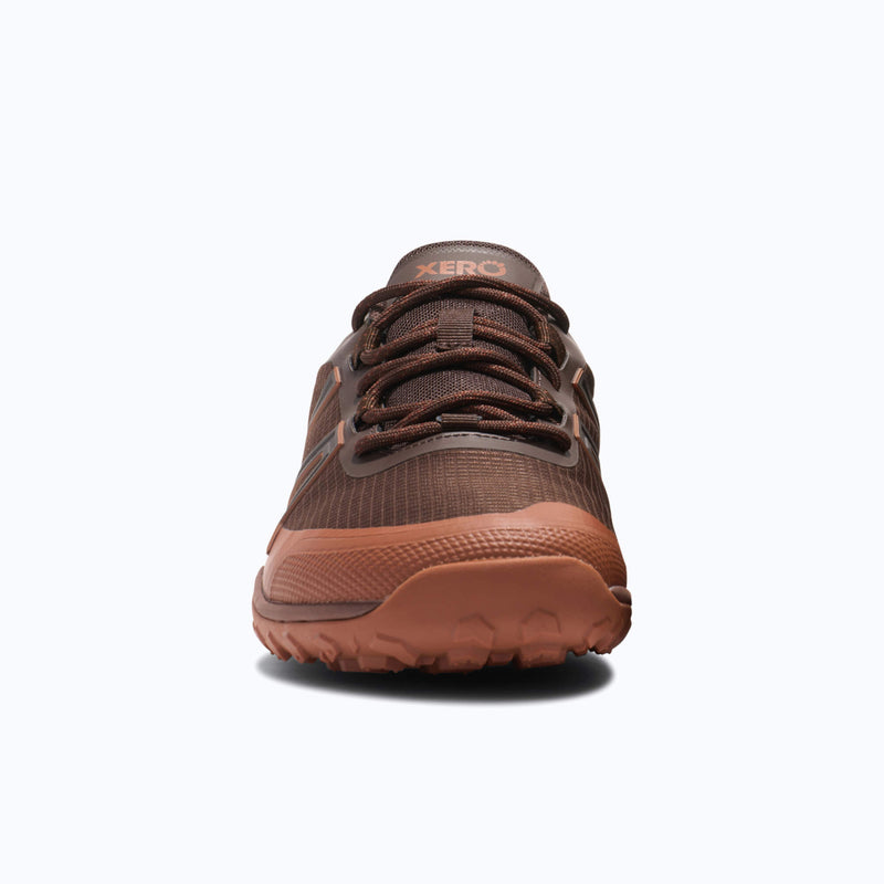 Xero Shoes Scrambler Trail Low WP Men Shoe in Java Brown with Toe Facing Front