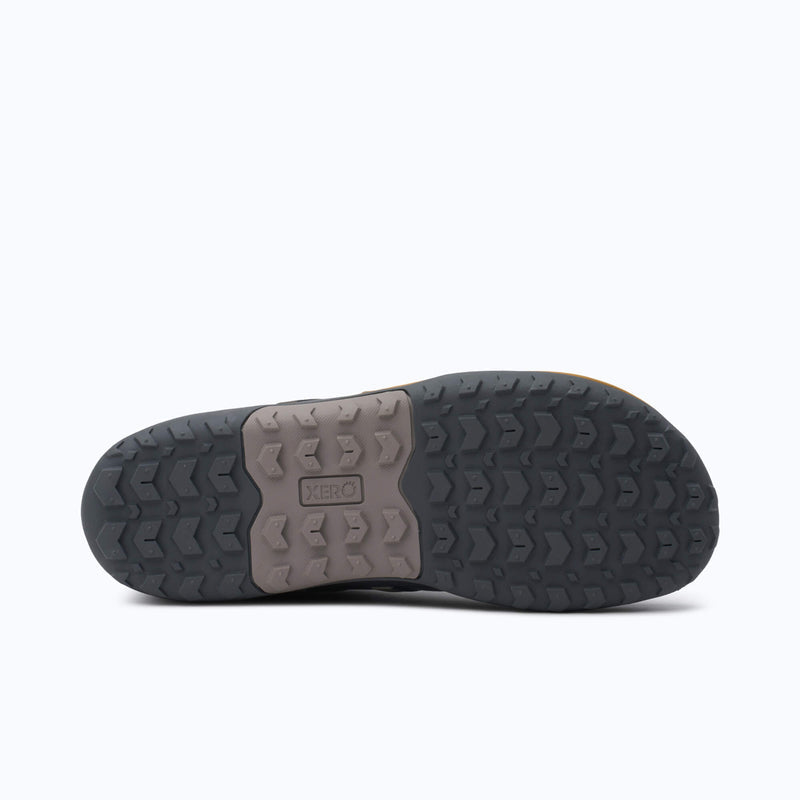 Xero Shoes Scramble Trail Low WP Men Shoe Outsole at Asphalt Gray with Toe Facing Front