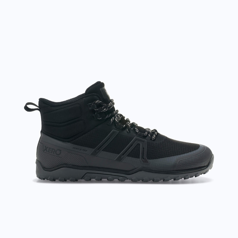 Xero Shoes Scramble Trail Mid WP Women Boot at Black and Gray with Toe Facing Right