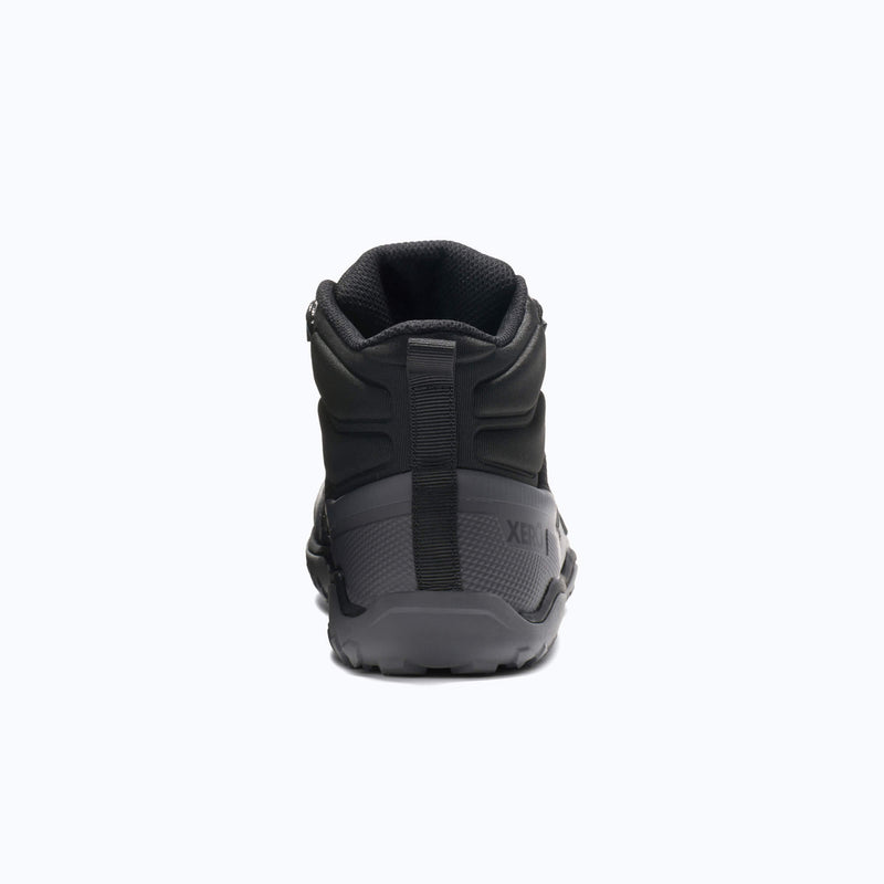 Rear View of Xero Shoes Scramble Trail Mid WP Women Boot at Black and Gray