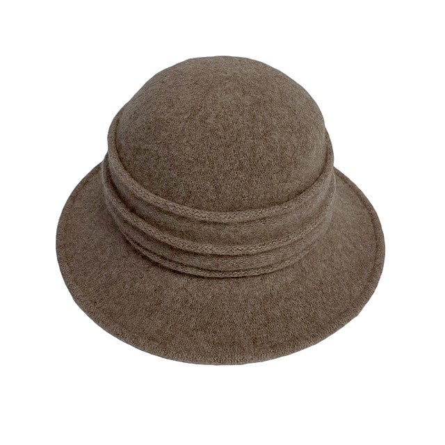 Shihreen Boiled Wool Brim Hat with Pleated Crown - Beige