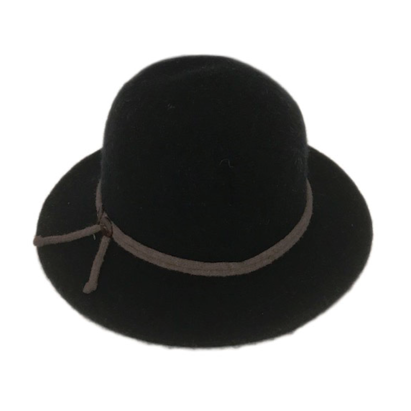 Shihreen Boiled Wool Brim Hat with Tie and Buttons Accent - Black