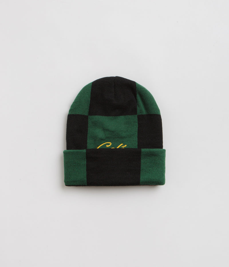 Skateboard Cafe Check Fold Beanie in Forest Green and Black / Gold