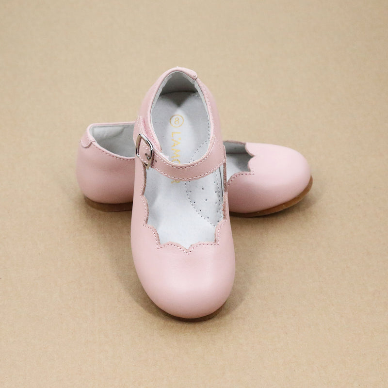 L'Amour Toddler Girls Sonia Classic Scalloped Pink Leather Flat