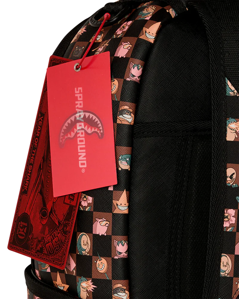 Close Up Tag View of the Sprayground Peeking Characters Remix Backpack