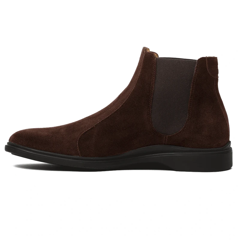The Chelsea Boot by Amberjack in Walnut Brown Suede - Medial Side View