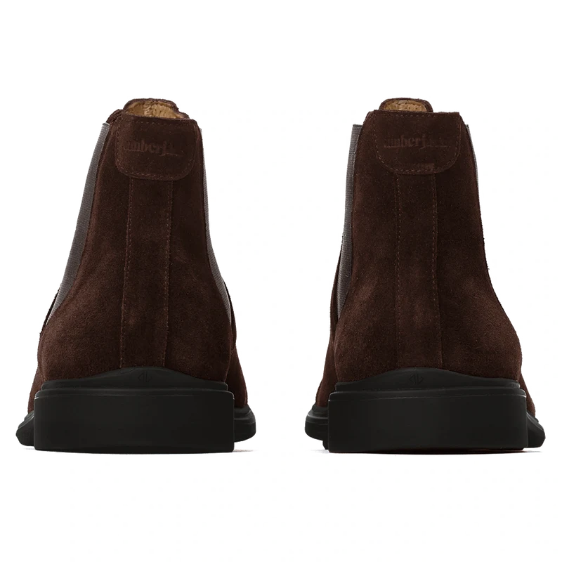 The Chelsea Boot by Amberjack in Walnut Brown Suede - Back Heel View