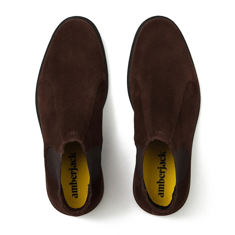 The Chelsea Boot by Amberjack in Walnut Brown Suede - Top Down View