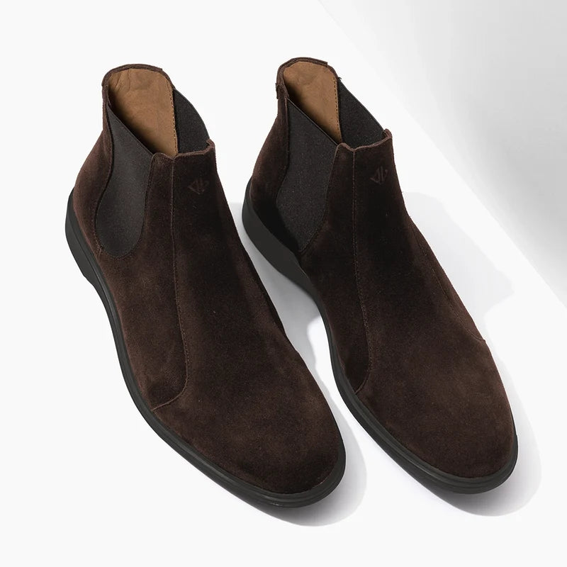 The Chelsea Boot by Amberjack in Walnut Brown Suede - 3/4 View