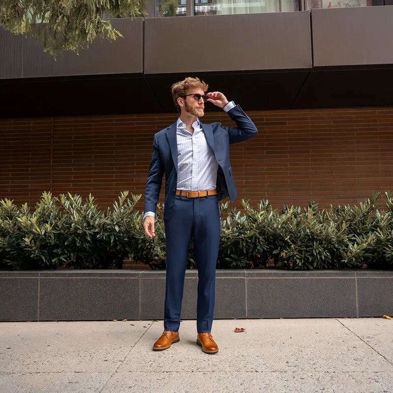 Chukka Honey on model with navy suit