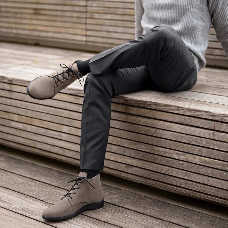 Chukka Steel on model with dark dress pants and sweater