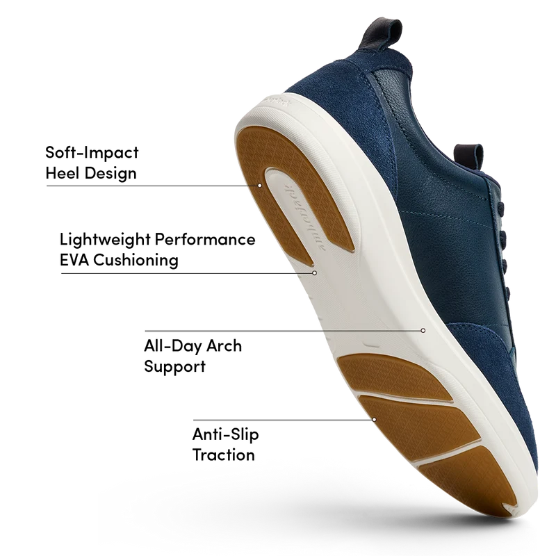The Court in Cobalt leather & suede labeled outsole
