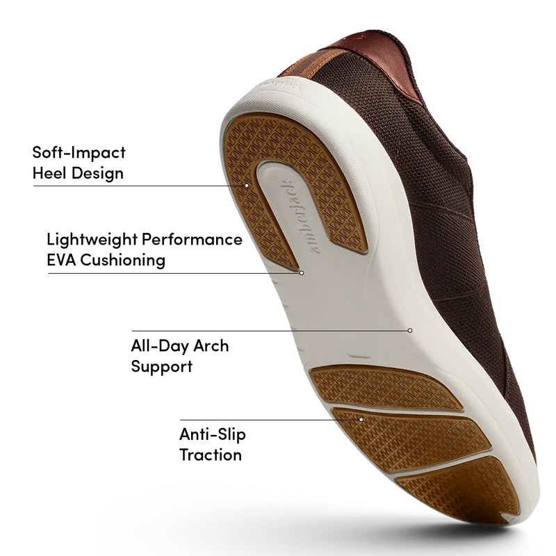 The Drift in Chestnut knit labeled outsole