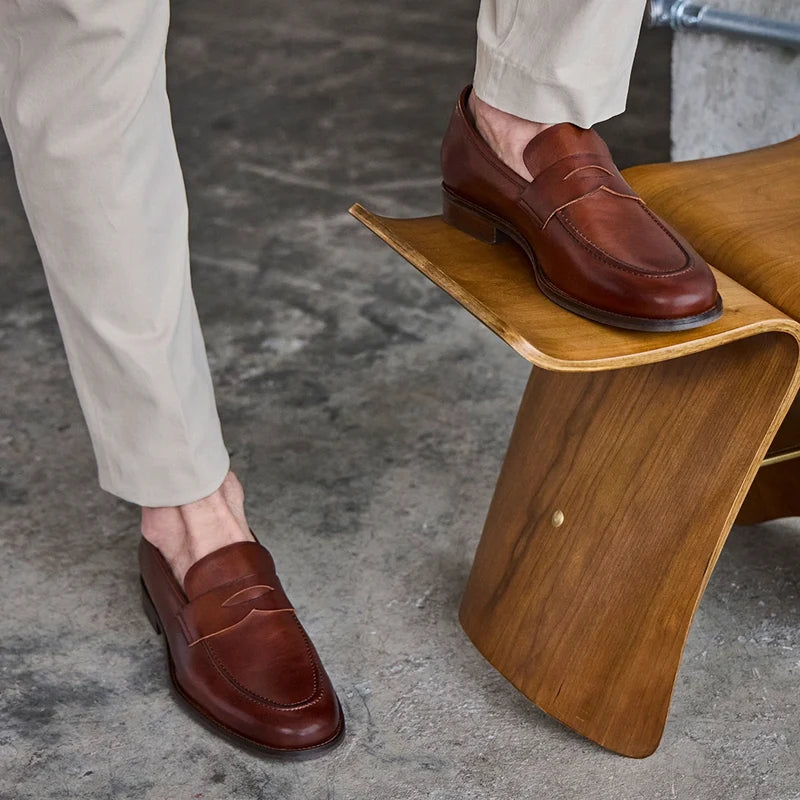 The Duke Chestnut on model with light khakis