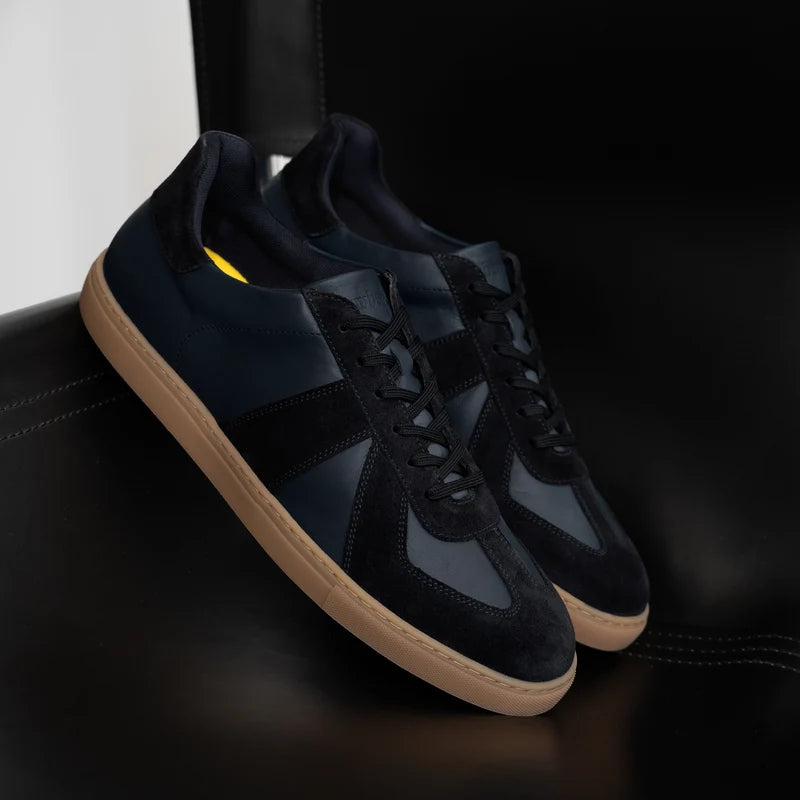 detail view of The GAT in Cobalt full grain leather & suede