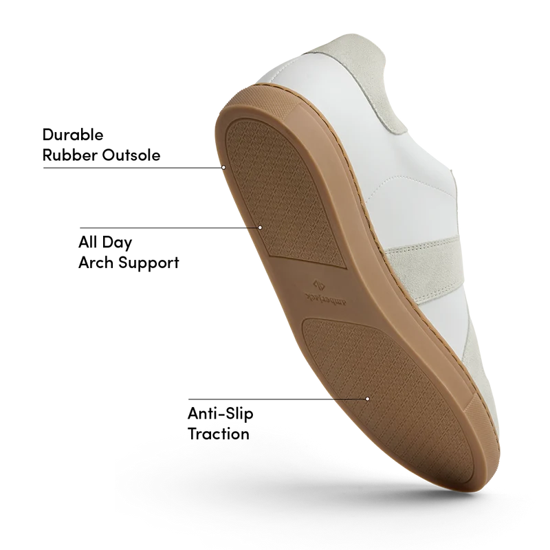 The GAT in Ivory full grain leather & suede labeled outsole