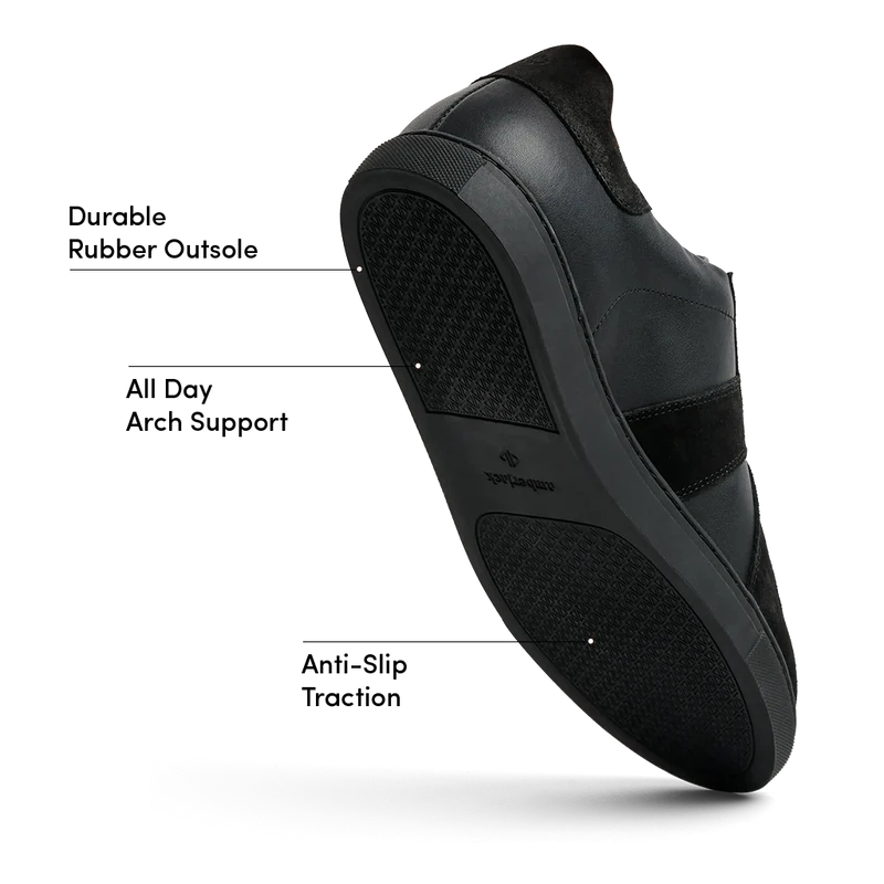The GAT in Obsidian full grain leather & suede labeled outsole