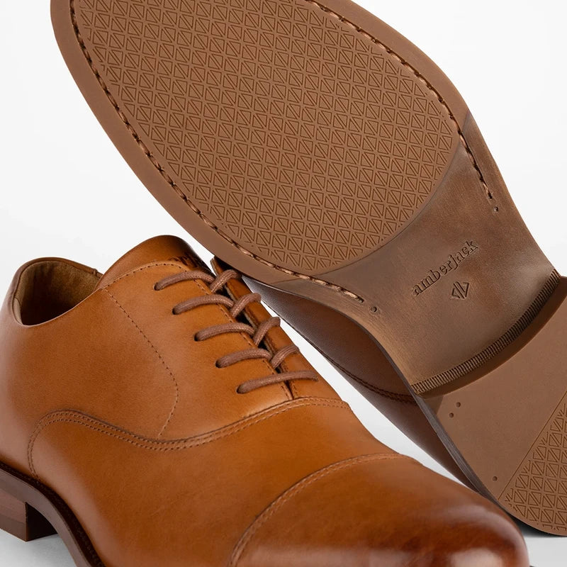 The Regent in Honey tan full-grain leather detail view