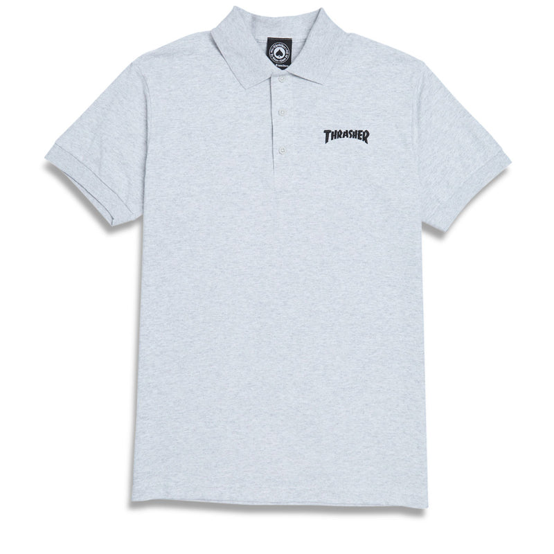 Thrasher Logo Embroidered Polo Shirt - Grey