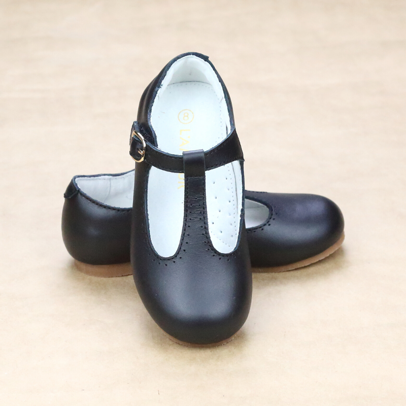 Toddler Girls Eleanor Classic Black Leather T-Bar Flat