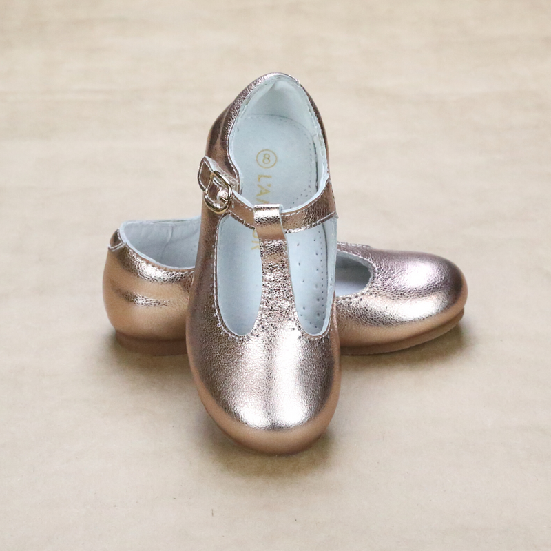 Toddler Girls Eleanor Classic Rosegold Leather T-Bar Flat