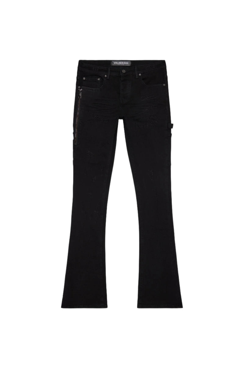 Valabasas 30 / BLACK "COVERT" BLACK FLARED STACKED JEAN